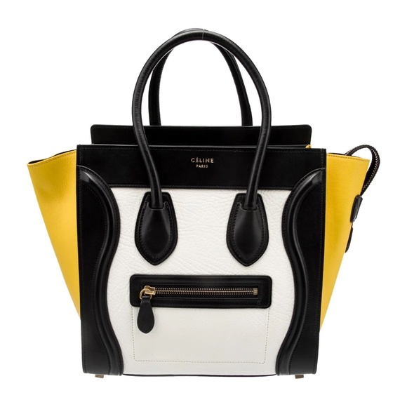 Celine Handbags - CELINE Drummed Calfskin Micro Luggage in Black, Yellow, and White 👜x8